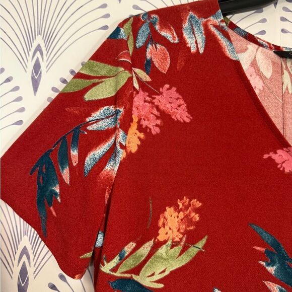 Christian Siriano Red and Blue Floral Dress Women size XL PTP-24/27 L-39 - Picture 4 of 6